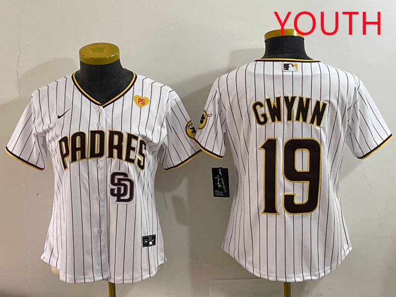 Youth San Diego Padres #19 Gwynn White Stripe Game 2025 Nike MLB Jersey style 9